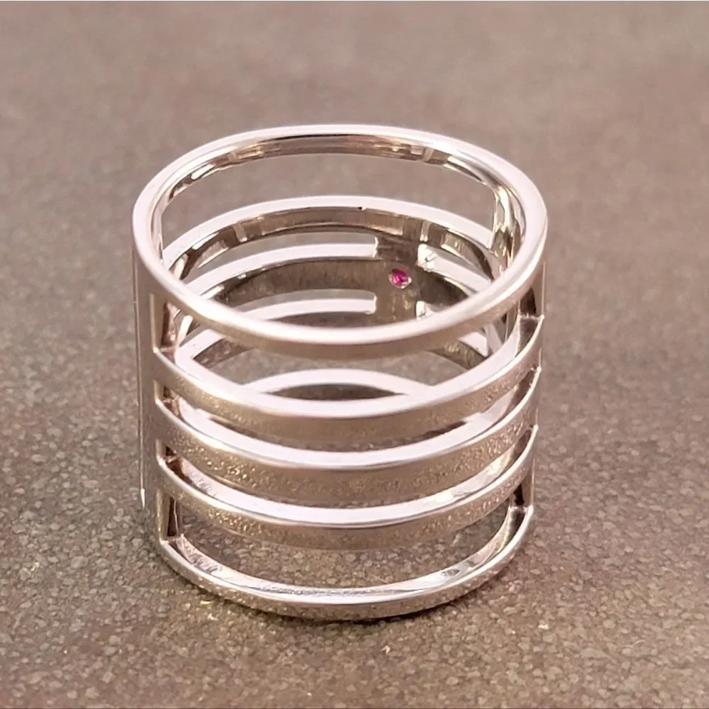 New Elle Sterling Silver Modern Openwork Bands Statement Ring